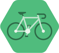 green graphic depicting a side-view of a bicycle within a hexagon