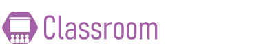 A purple icon depicting four people looking at a projector screen, with the caption: "Classroom"